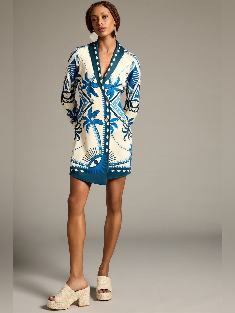 FARM Rio Blue and White Wrap Mini Dress - Picture 1 of 5